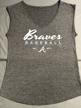Soft as a Grape Atlanta Braves Womens Heather Gray V-Neck Muscle Tank Top Small